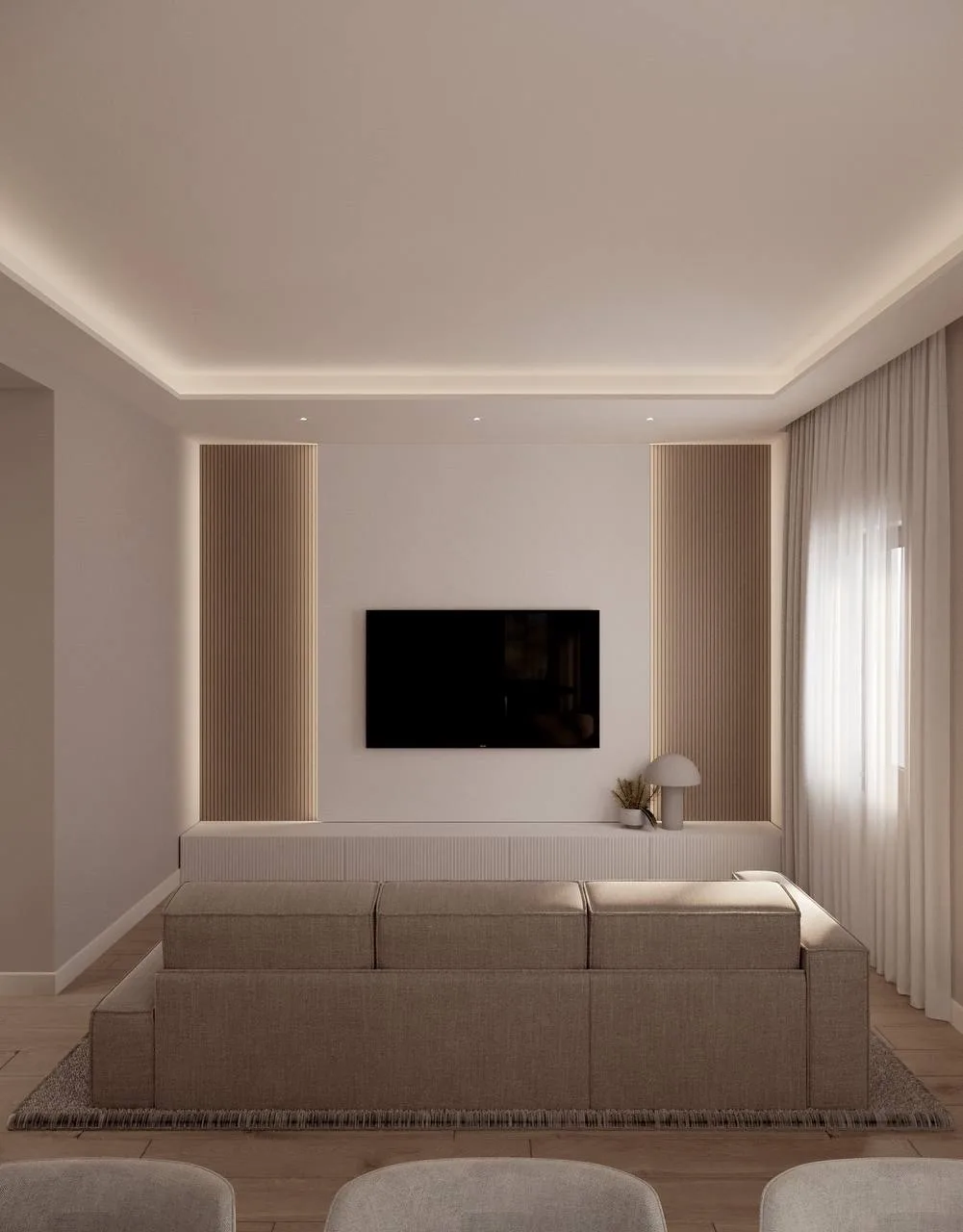 Soggiorno con pareti in legno